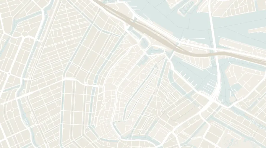 Walking route between 7 old pubs in Amsterdam, numbered in walking order